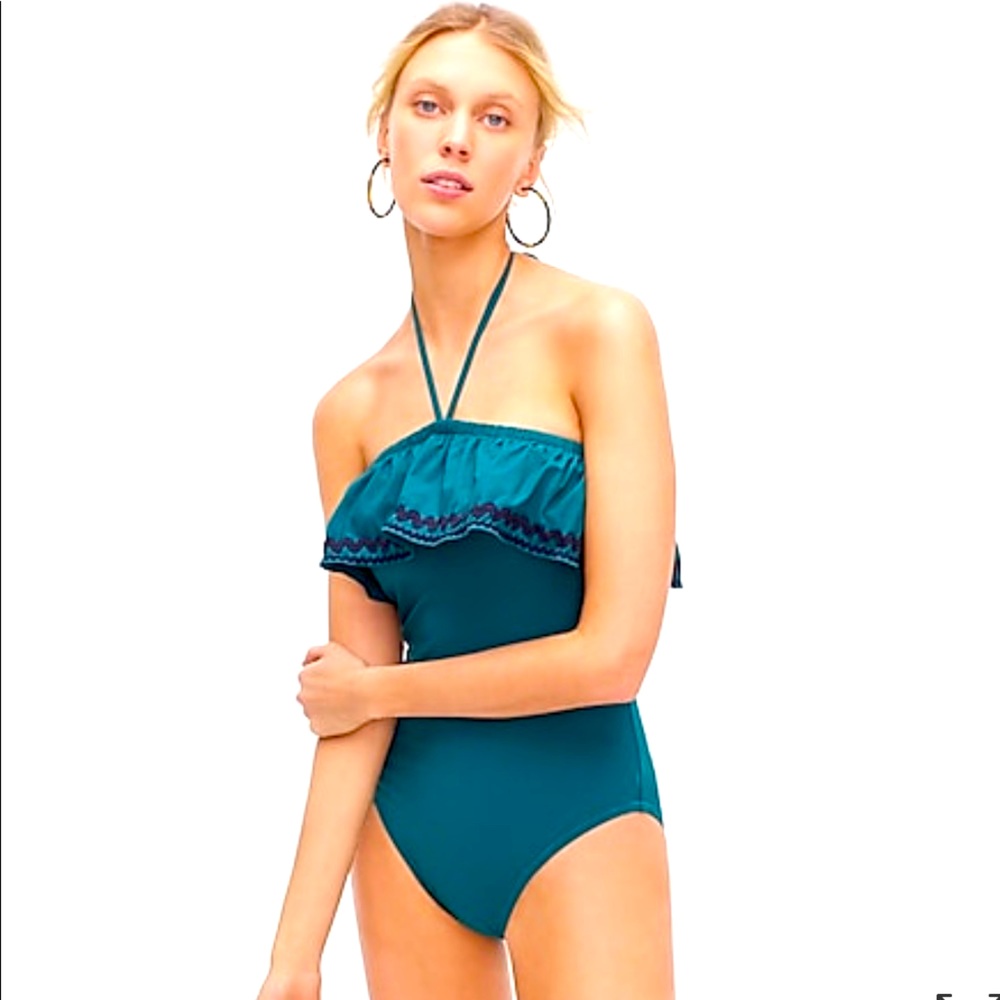 NWT J Crew Ruffle Bandeau w/ Rickrack Swimsuit